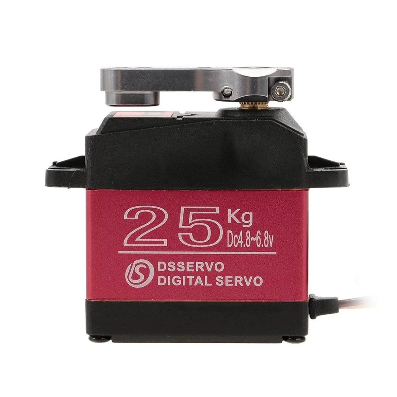 Side view of Servo High Torque Metal Gear Standard Digital Servo 25KG/0.13S 6.8V for 1/8 1/10 RC Cars with red casing
