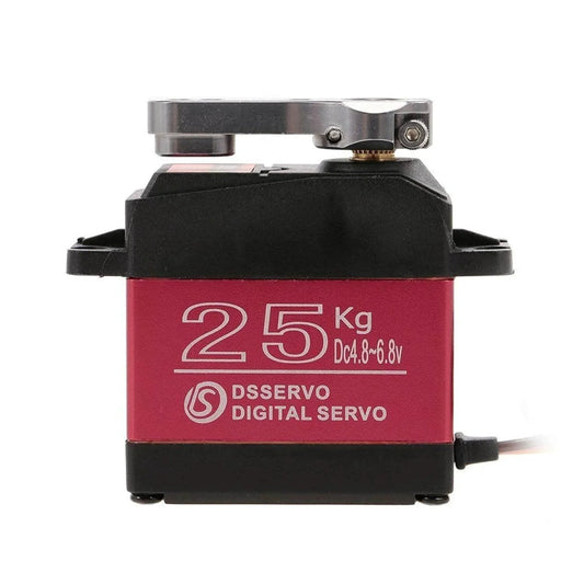 Side view of Servo High Torque Metal Gear Standard Digital Servo 25KG/0.13S 6.8V for 1/8 1/10 RC Cars with red casing