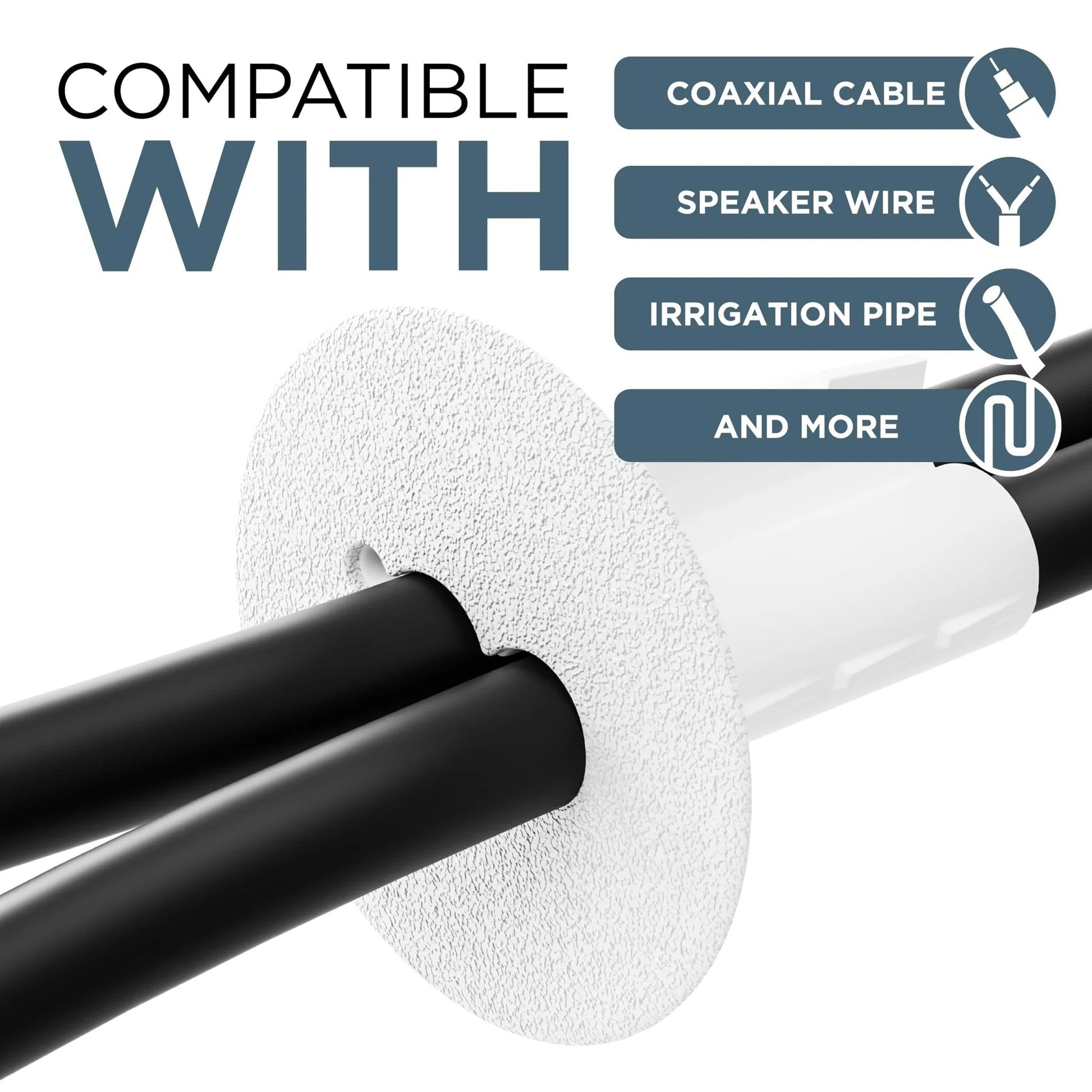Dual Feed Through Bushing For RG6 Coaxial Cable Pass Through For Walls And Cabinets Indoor Outdoor Grommet Cover white finish on coax cables.