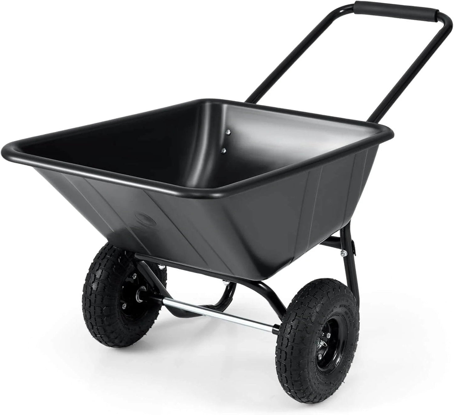 Dual Wheel Wheelbarrow 330 LB Utility Garden Cart with 10 Inch Pneumatic Tires, black lightweight garden wheelbarrow for yard use