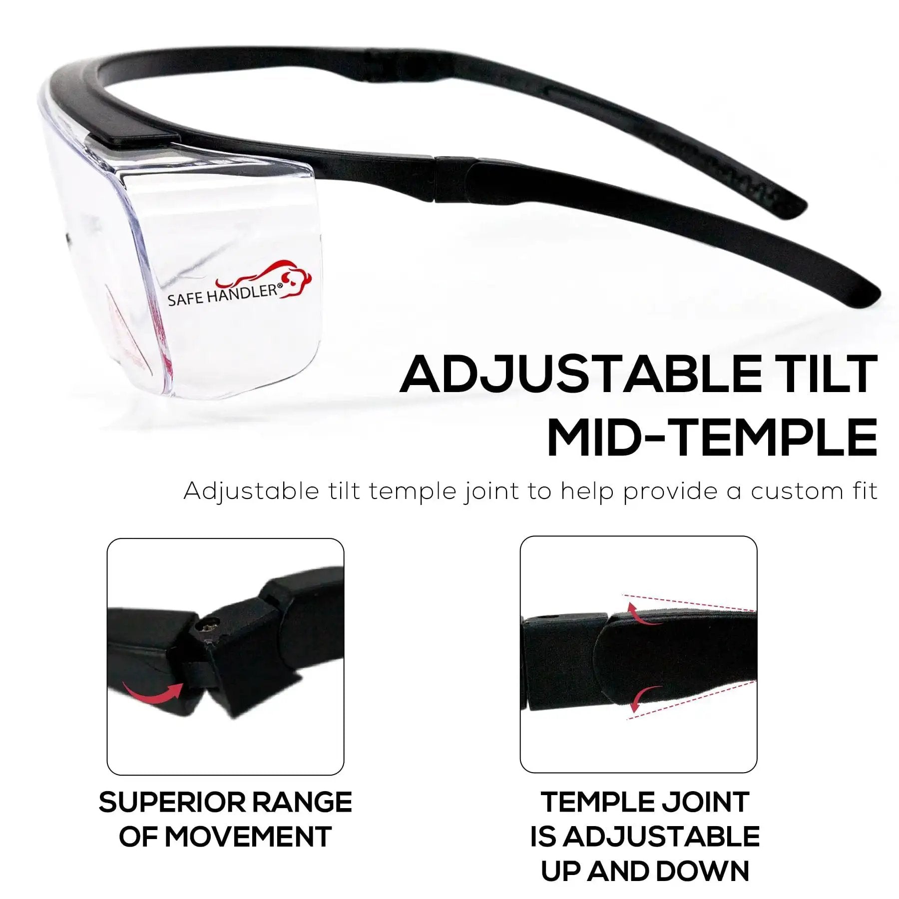 Duarte Premium Over Glasses Safety Eyewear With Anti Fog Lenses ANSI Z87.1 adjustable tilt mid-temple design details