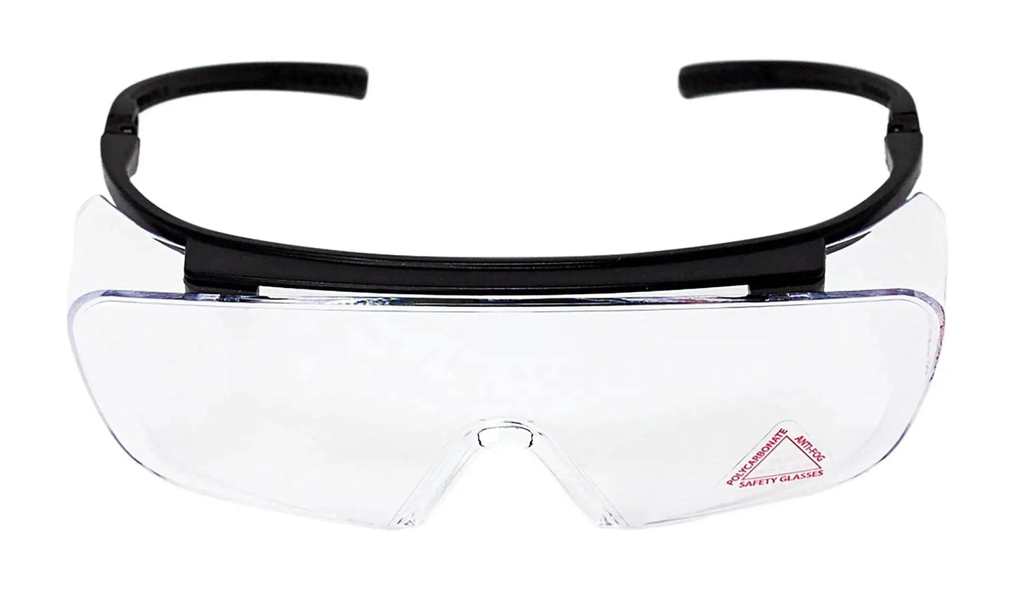 Front view of Duarte Premium Over Glasses Safety Eyewear With Anti Fog Lenses ANSI Z87.1 showing clear polycarbonate lens