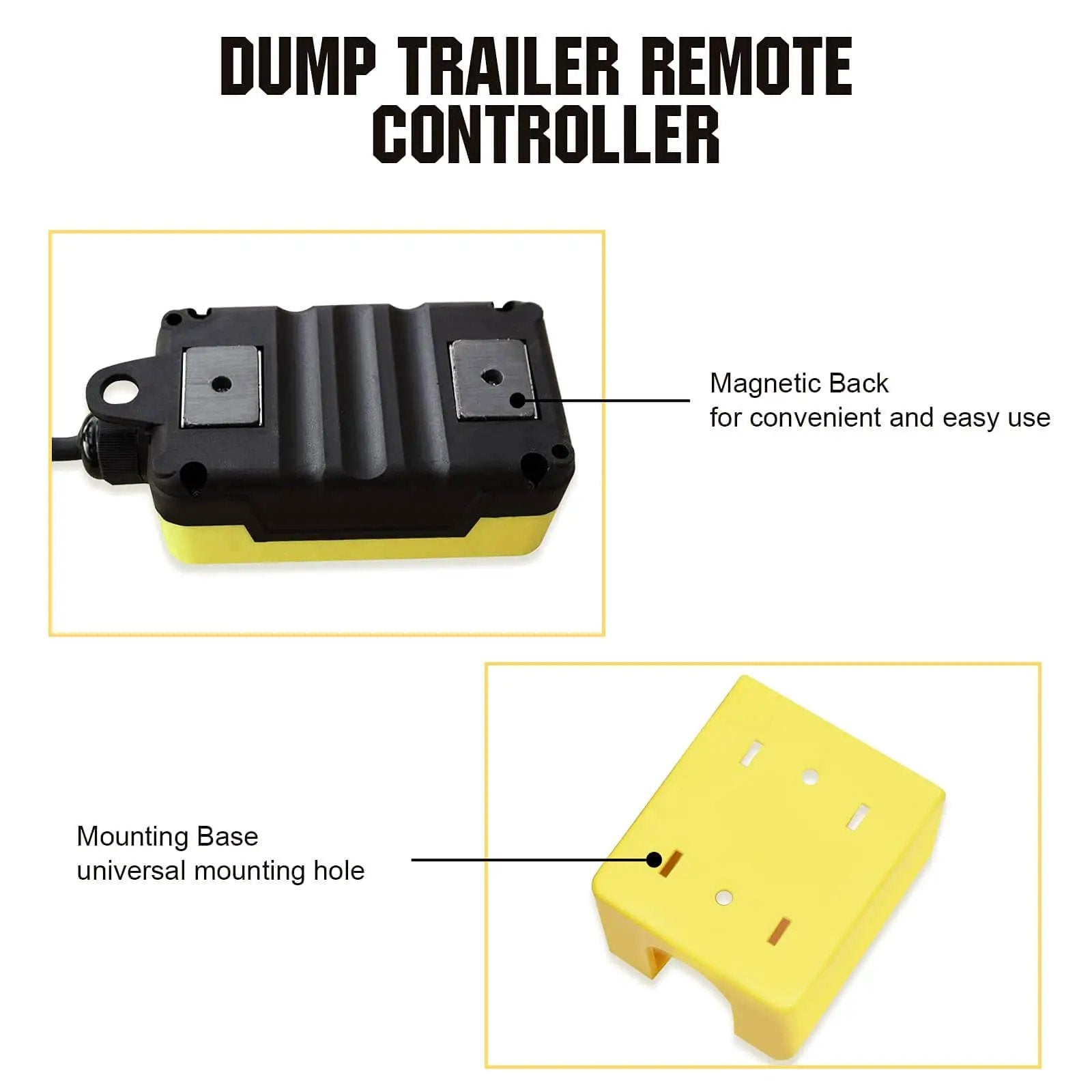3 Wire Dump Trailer Remote Control Switch For 12V DC Single Acting Hydraulic Pump Power Unit Fits Lift Unloading, yellow mounting base