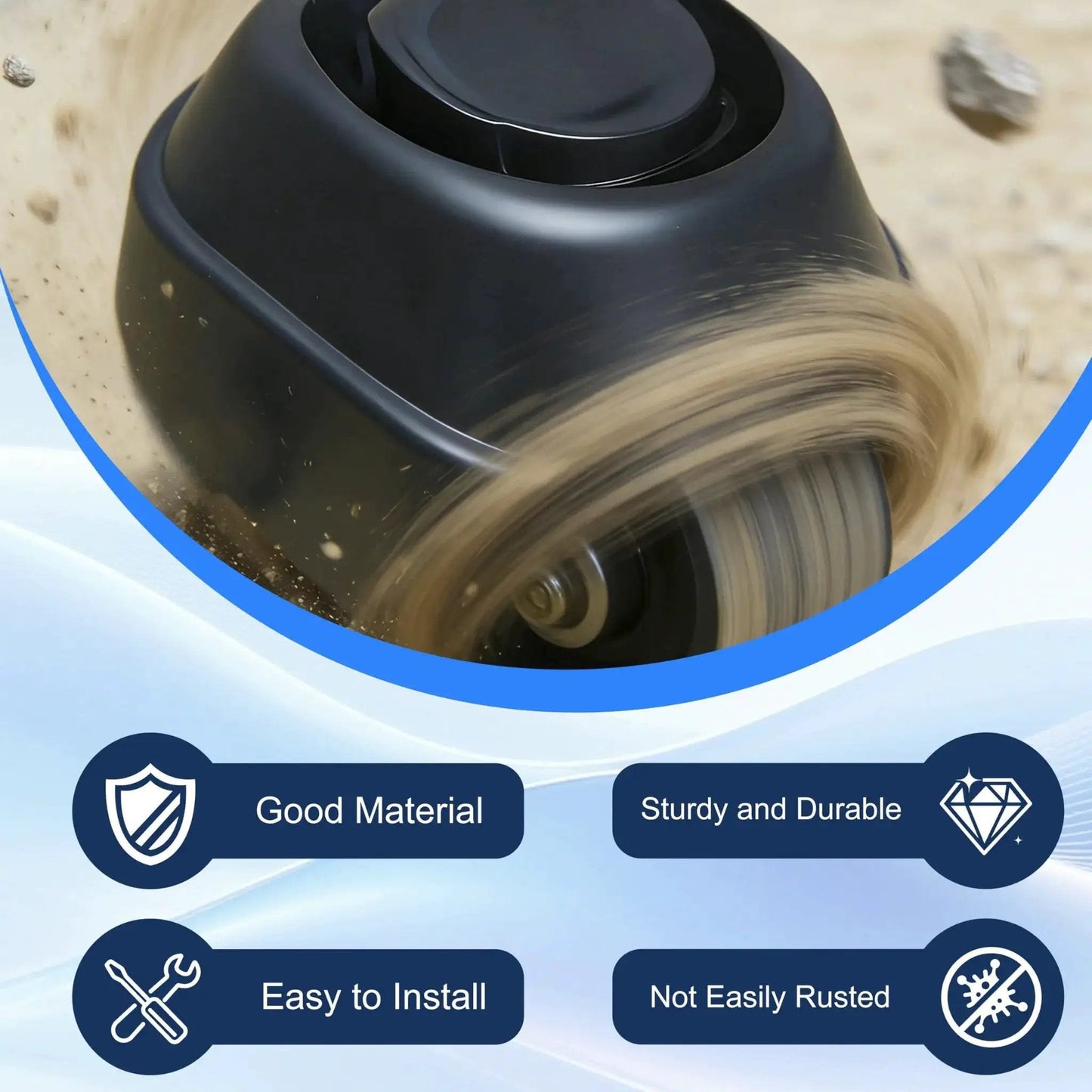 Close-up of 2 Pack Foot Caster and Caster Wheel Kit 12388 and 12293 showing smooth rolling bearings in motion on durable plastic