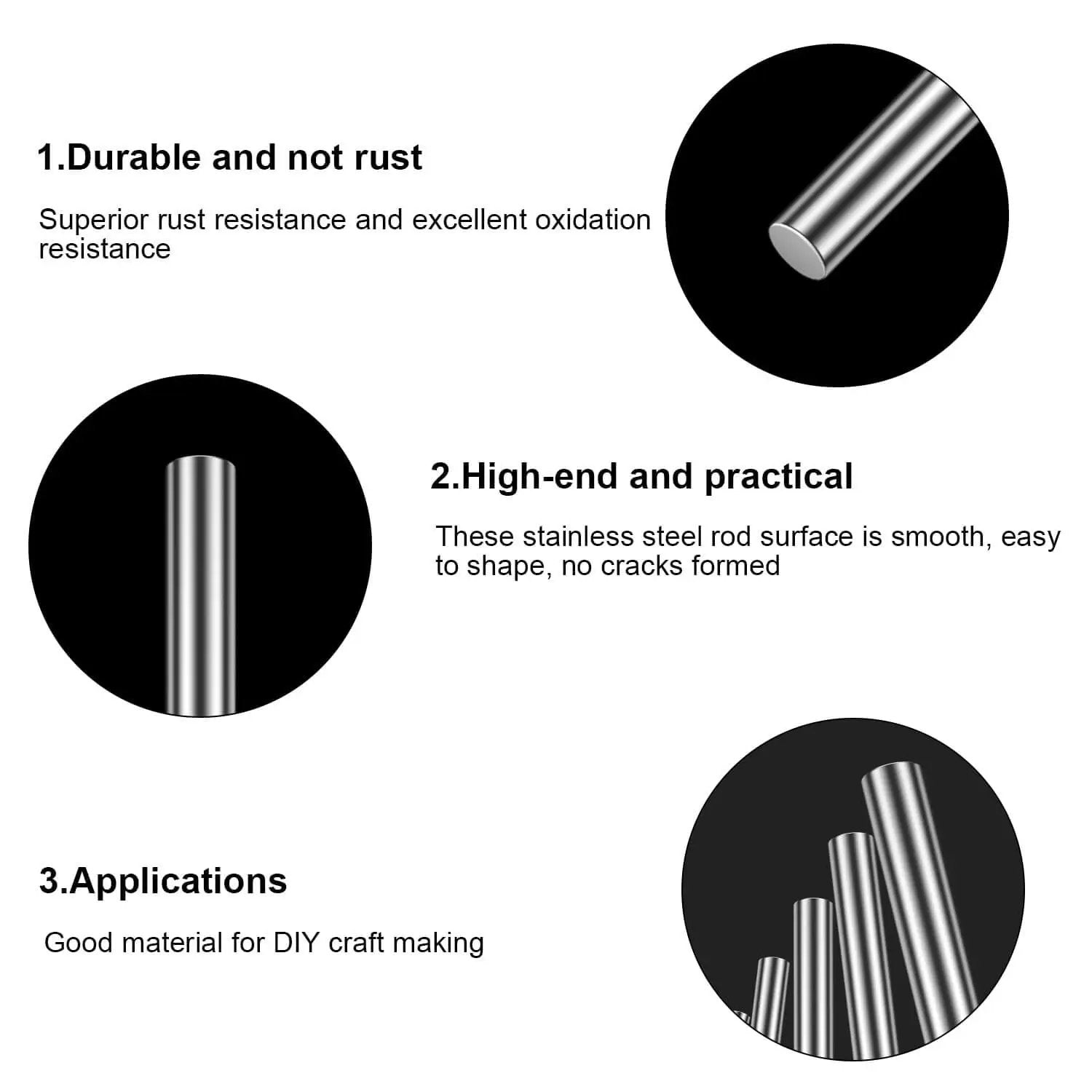 Image showing Premium Stainless Steel Rods Set of 20 Pieces 1.0mm x 100mm 304 Solid Bar Stock for DIY Craft Making and Model Building