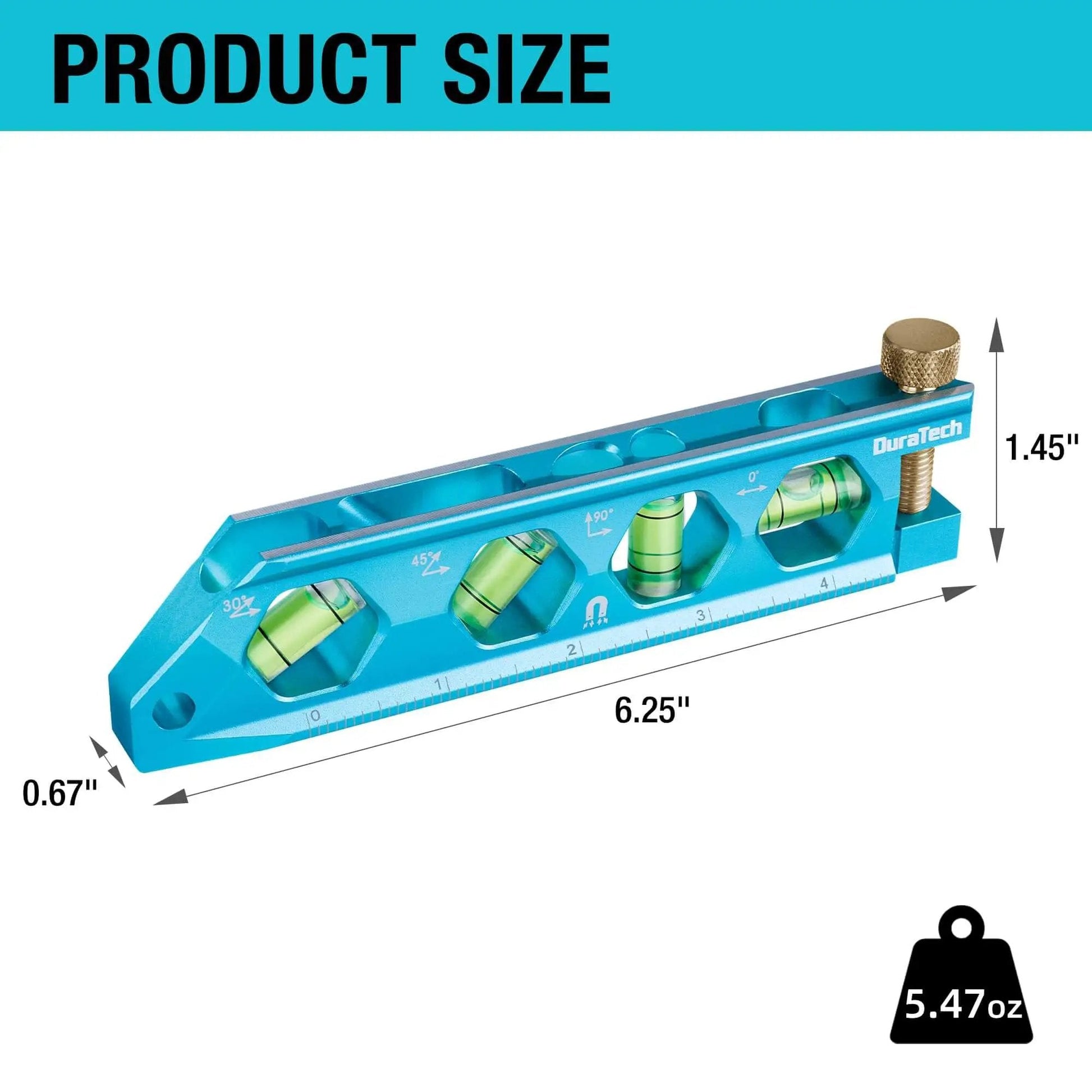 Magnetic 6.25 Inch Torpedo Level With 0 Degree 30 Degree 45 Degree 90 Degree Bubbles V Groove Large Viewing Window Aluminum Alloy Body