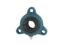 Front view of UETM205-16 1 inch wide Accu-Loc malleable iron 3-bolt flange ball unit, single mount sealed bearing with set-screw hub.