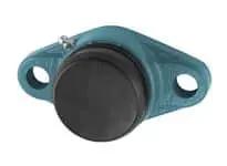 Front view of 30mm set-screw 2-bolt flange bearing unit, single sealed ball bearing insert in cast iron two-bolt flange housing with closed cover.
