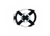 Top view of safety helmet suspension system with black straps and plastic connectors, suitable for industrial headwear support.