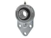 Front view of 1 inch bore ball bearing with nickel plated, cast iron housing and a 3 bolt flange, featuring set screw locking