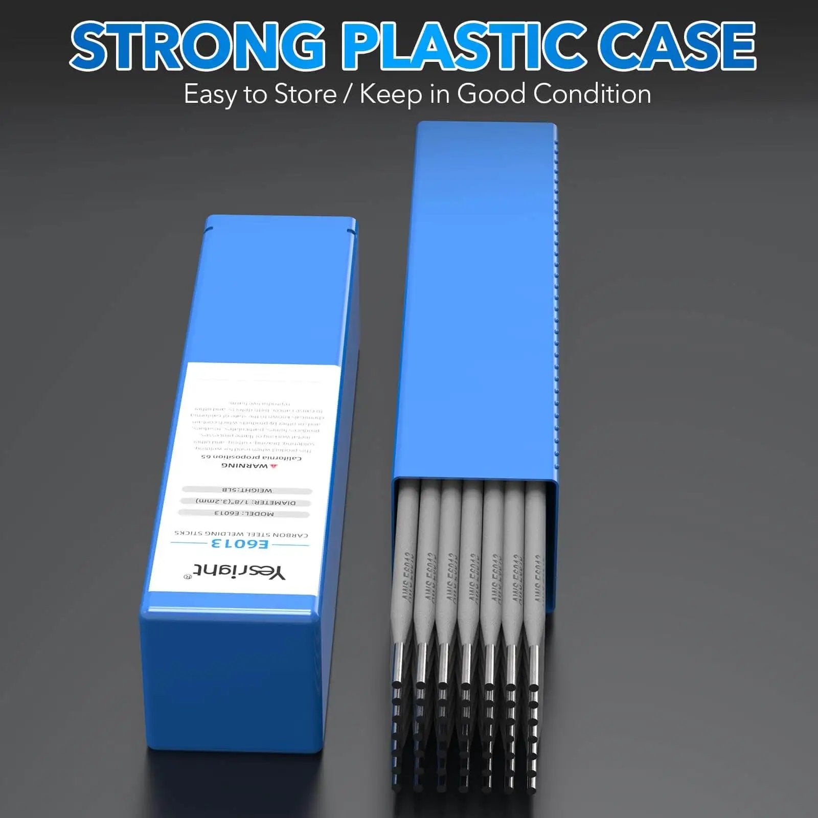 All Purpose One Eighth Inch Carbon Steel Welding Rods For Stick Welding E6013 Electrodes in blue plastic case