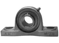 Front view of MUCP201 12 mm (0.472 in) stainless pillow block single bearing with set-screw lock and corrosion-resistant housing.