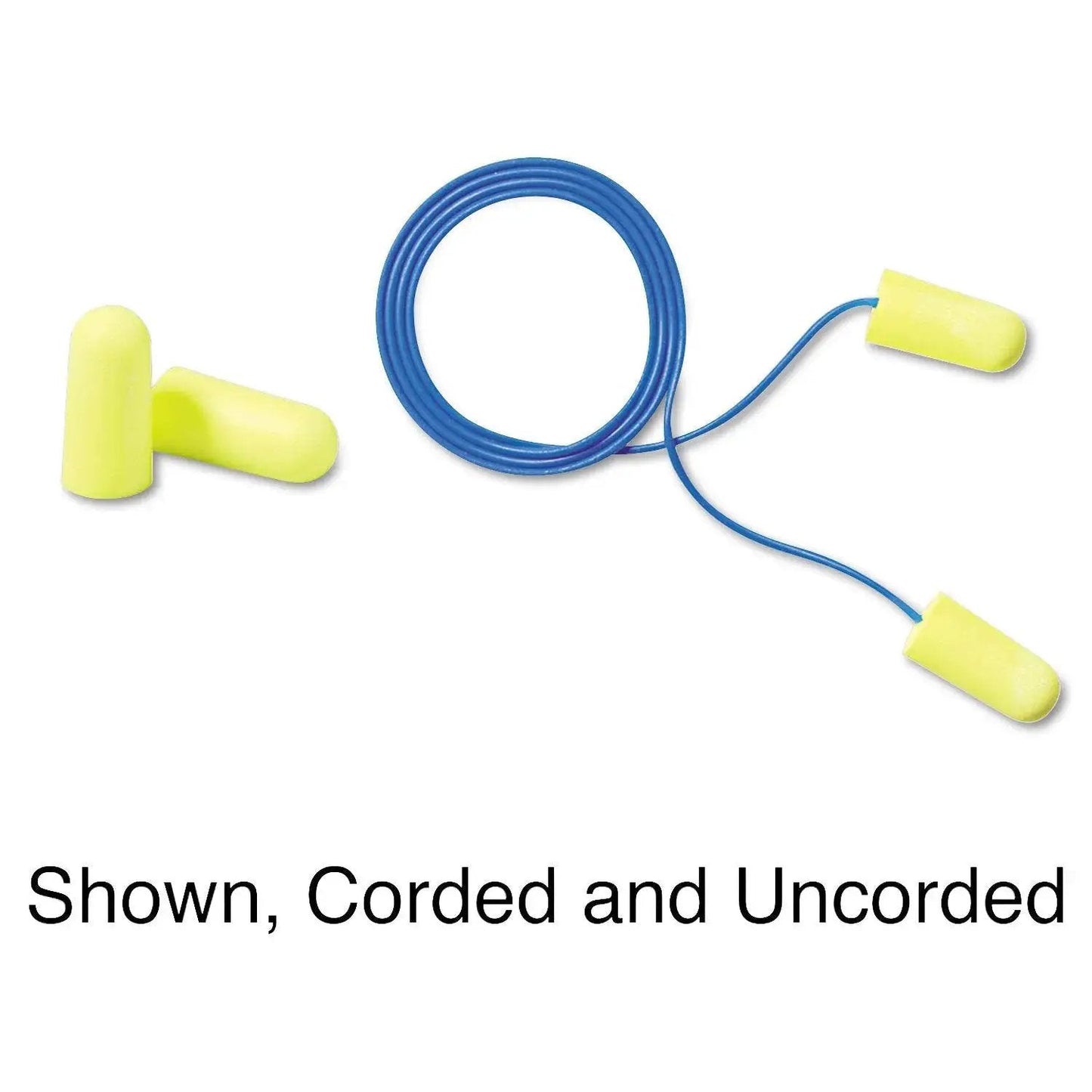 E-A-Rsoft Yellow Neons Disposable Ear Plugs Pack 200 Pairs Individually Wrapped Regular Size Uncorded With 33 dB NRR shown