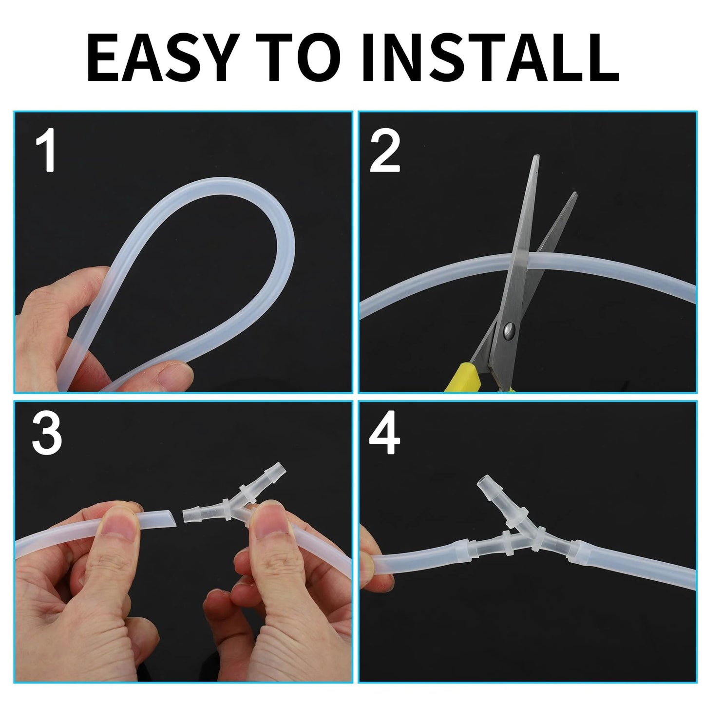 Step-by-step installation of Three Way Car Vacuum Tubing Connector Kit Y Shaped One Eighth Inch Fittings Translucent Plastic.