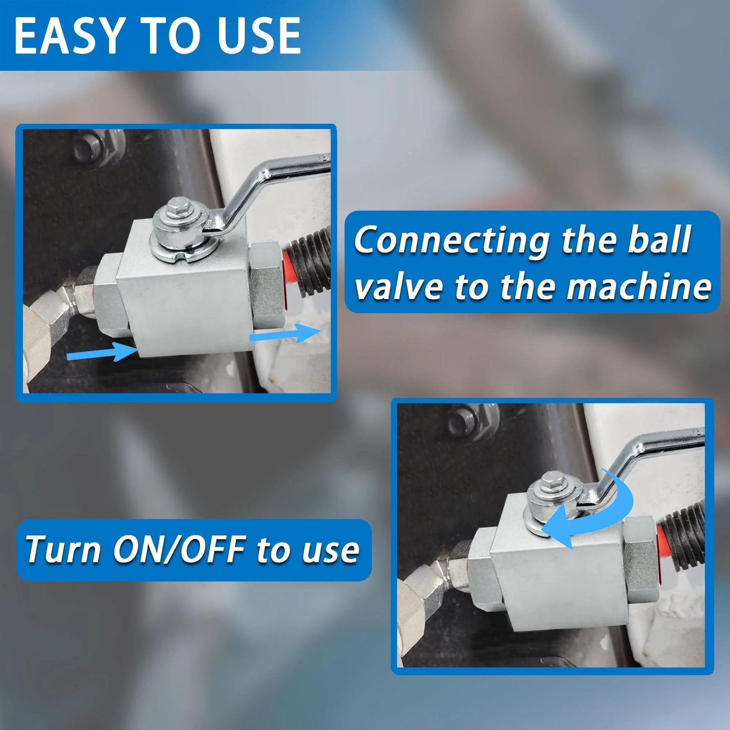 Close-up image showing installation of High Pressure Hydraulic Ball Valve 1/2 Inch NPT 4568 PSI 315 Bar KHB3K for machine use.