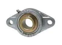 Front view of 1-15/16 in Wide Inner Ring Sealed Ball Insert with Nickel-Plated 2-Bolt Flange Housing, Zinc-Plated Ball, Set Screw Lock, 1/8-27 NPT Relubrication, Single Unit UCFT210-31NPMZ2.