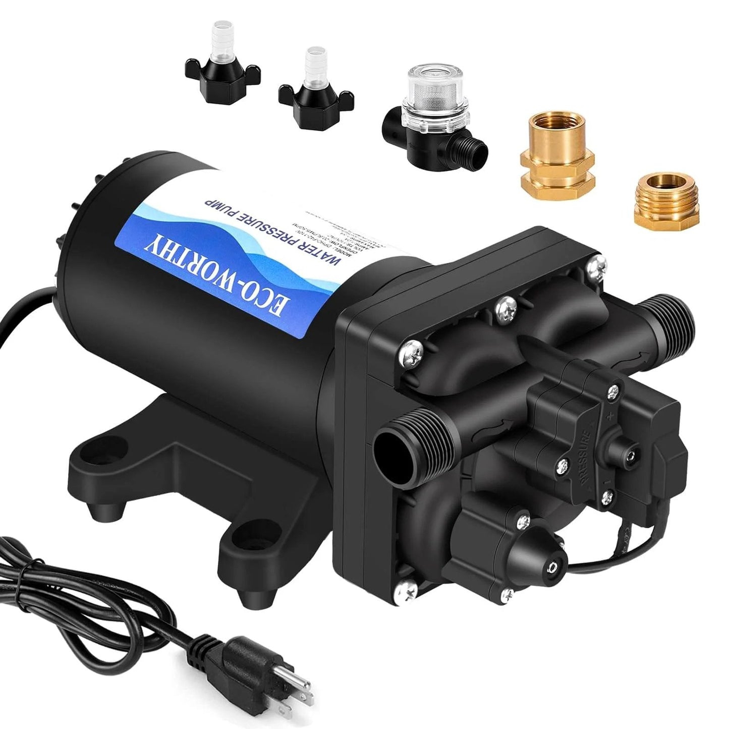 ECO-WORTHY 110V AC Fresh Transfer Diaphragm Water Pump On Demand 5.5GPM 70PSI High Pressure Water Booster Pump with attachments