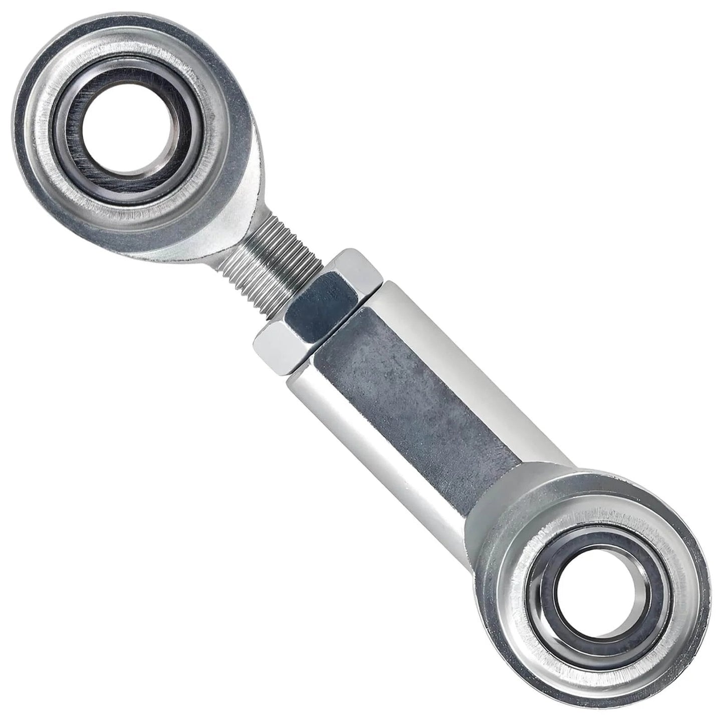 Economy adjustable heim joint rod end kit with right hand 1/2-20 thread and 1/2 inch bore, steel construction, jam nut visible