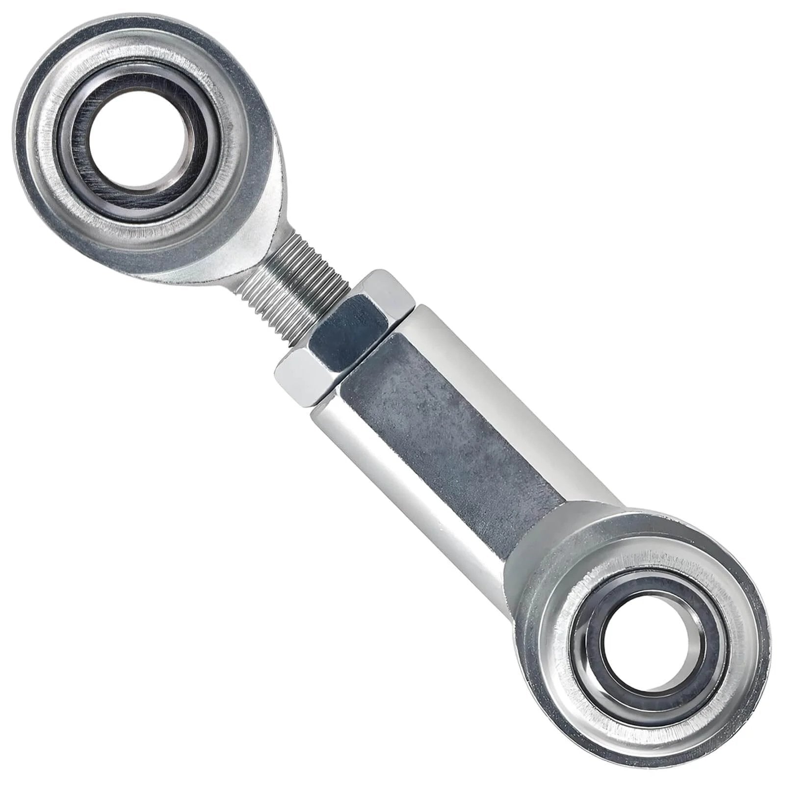 Economy adjustable heim joint rod end kit with right hand 1/2-20 thread and 1/2 inch bore, steel construction, jam nut visible