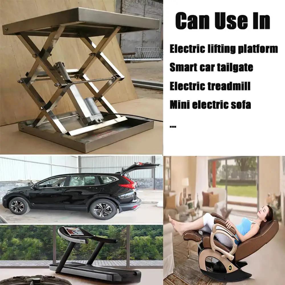 Applications of 2 Inch Stroke 50 Millimeter DC Electric Mini Linear Actuator 24V including lifting platforms and electric sofas.