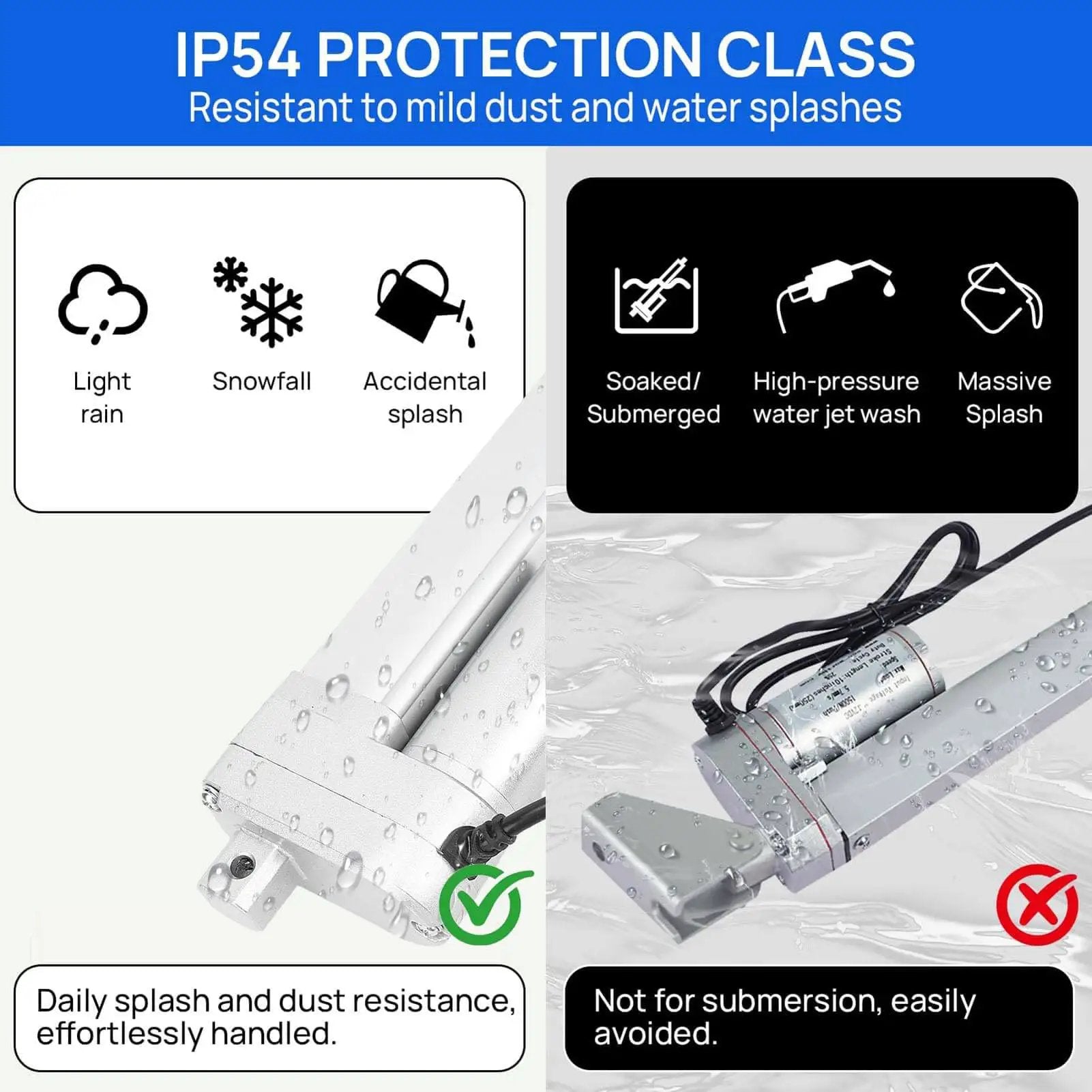 Heavy Duty Electric Linear Actuator With 100mm Stroke For 1500N 330lbs Thrust IP54 Weather Resistant And Built In Limit Switch