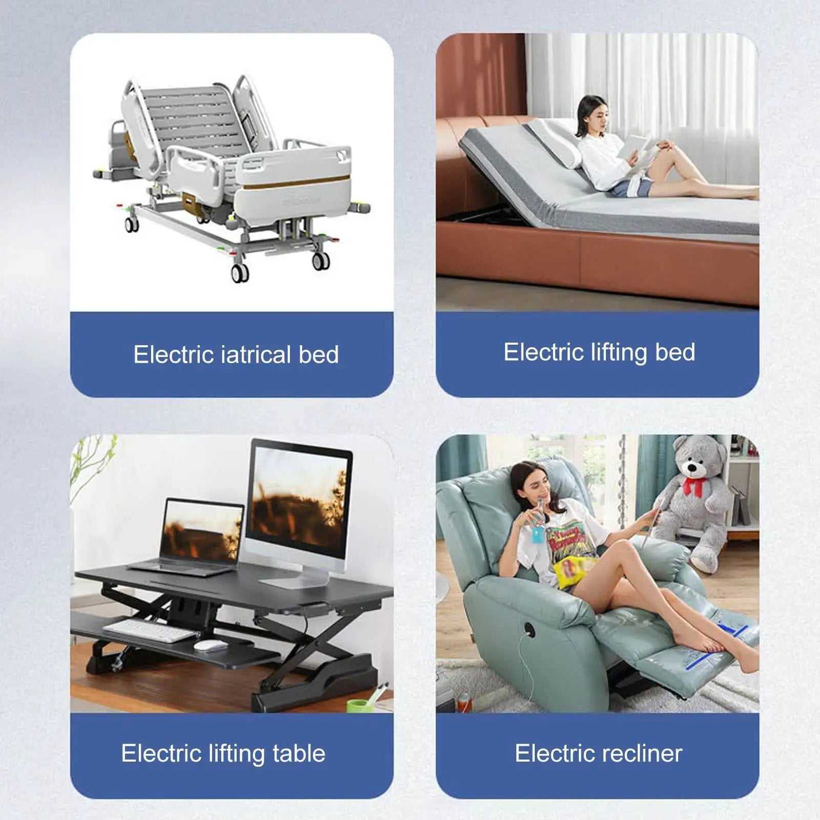 Electric adjustable bed, lifting bed, lifting table, and recliner suitable for use with 24V DC Linear Actuator With 50mm Stroke