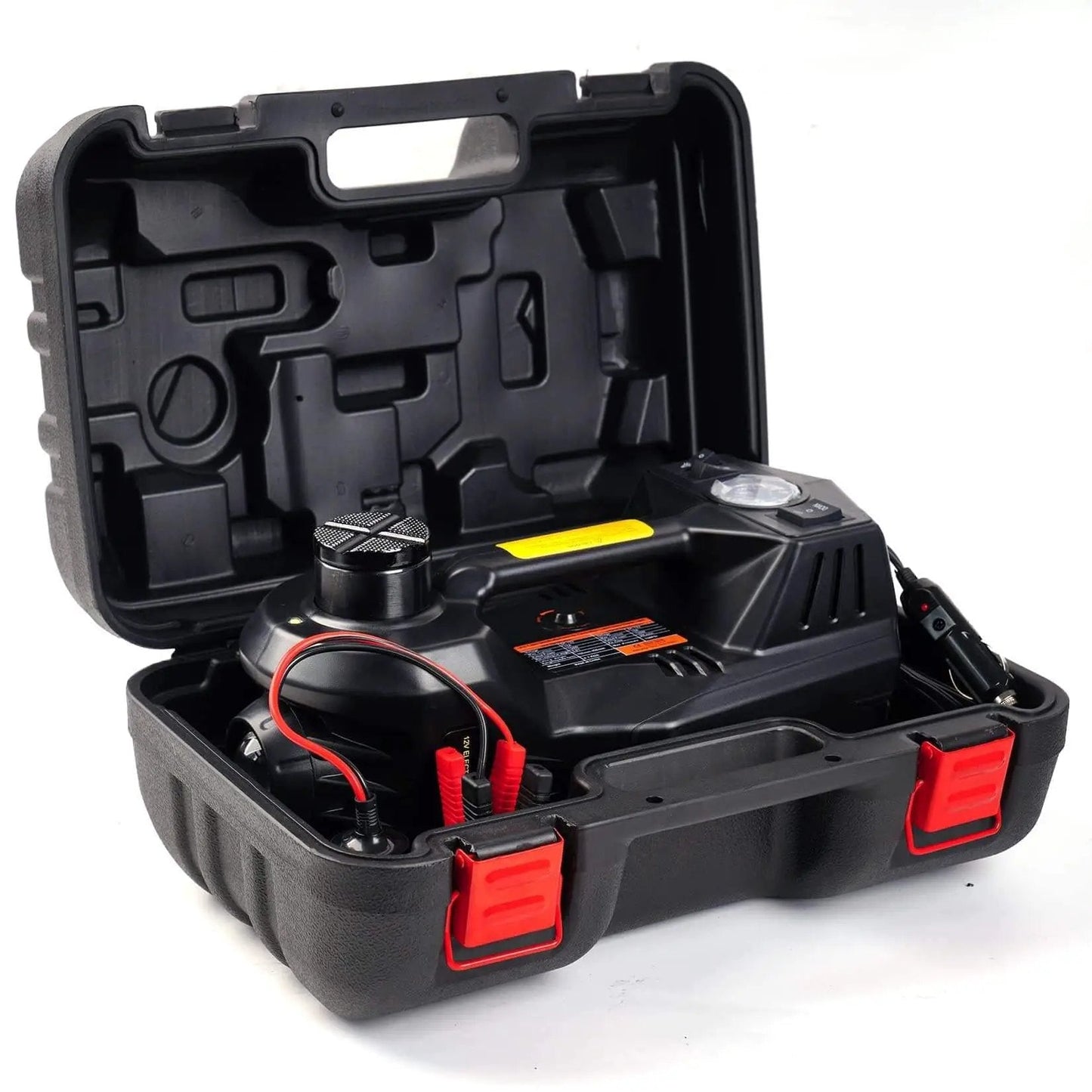 Electric Car Jack 5 Ton 12V Floor Jack With Inflator Pump Portable Hydraulic Lift in open case with LED light