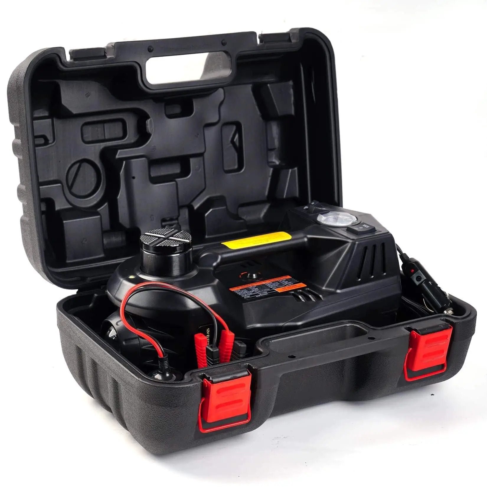 Electric Car Jack 5 Ton 12V Floor Jack With Inflator Pump Portable Hydraulic Lift in open case with LED light