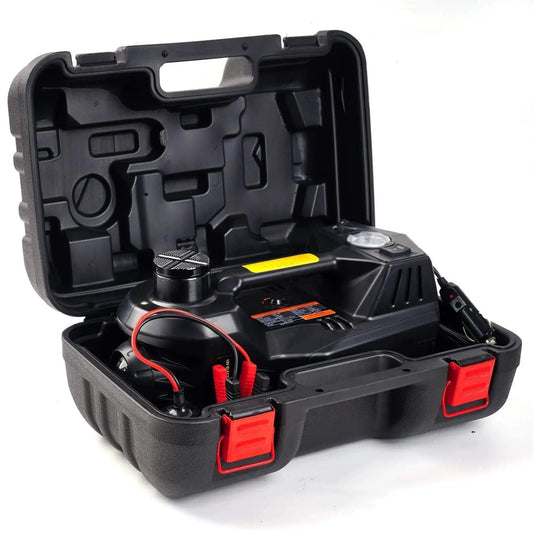 Electric Car Jack 5 Ton 12V Floor Jack With Inflator Pump Portable Hydraulic Lift in open case with LED light