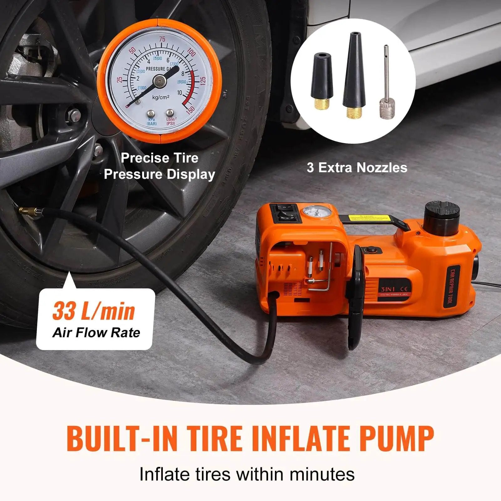Heavy Duty 5 Ton Electric Car Jack Kit With Built In Inflatable Pump, LED Light And Electric Impact Wrench For SUVs and Trucks
