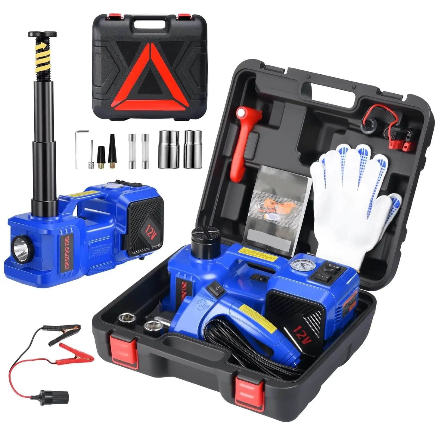 Powerful 5 Ton 12V Electric Car Jack Kit With Built In Inflator And Impact Wrench Heavy Duty Hydraulic Floor Jack in case