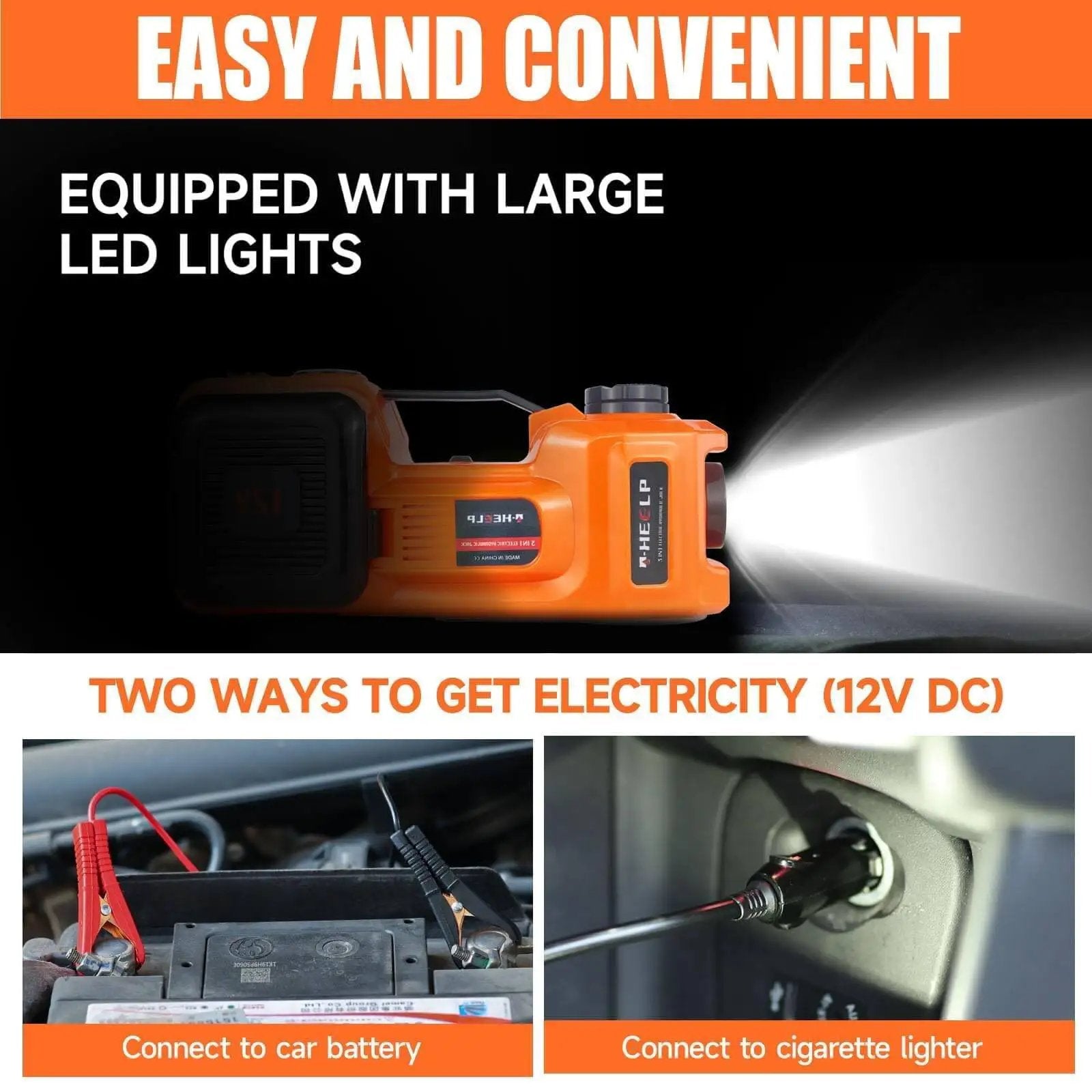 Fast 5-Ton Electric Car Jack Kit with LED light and 12V power options for car battery and cigarette lighter, ideal for SUV MPV Sedan Truck