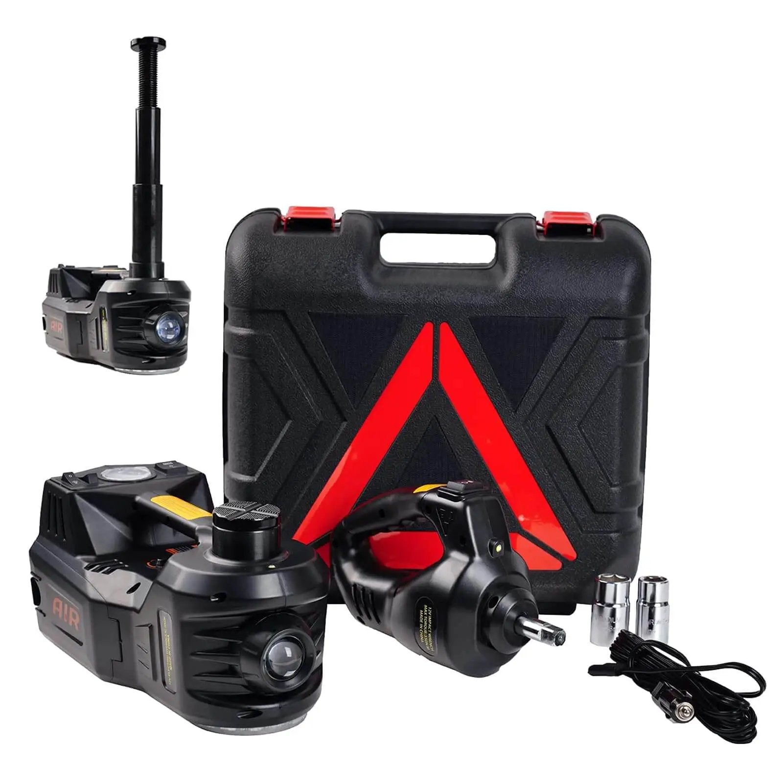 5 Ton Electric Hydraulic Car Jack Kit With Seventeen Point Seven Inch Lift Portable 12V Floor Jack Includes Impact Wrench Tire Inflator Pump And LED Work Light For SUVs Sedans Trucks Built For Quick Tire Changes And Repairs