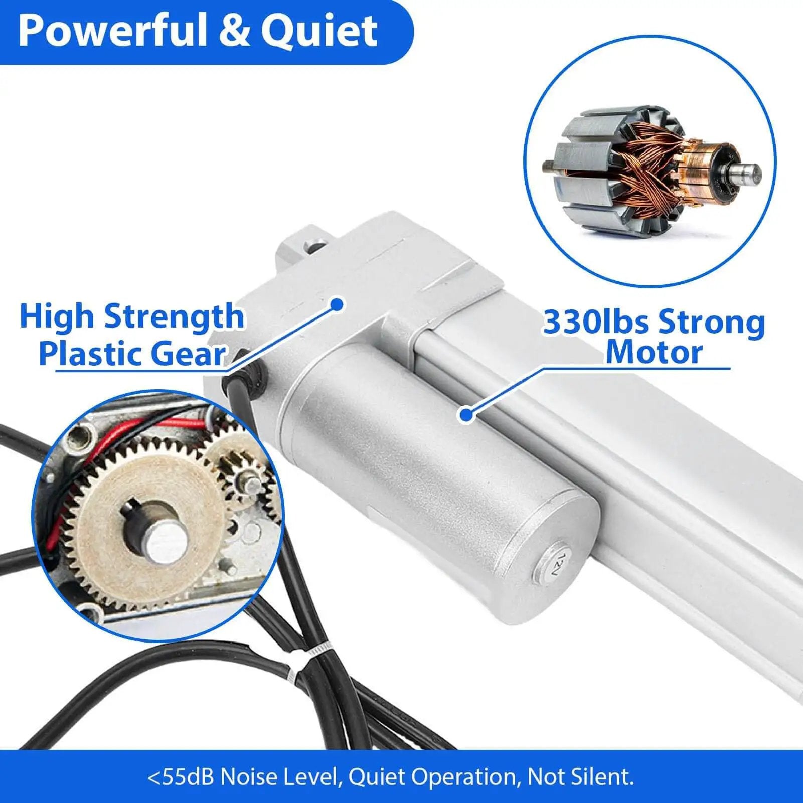 Heavy Duty Electric Linear Actuator With 100mm Stroke For 1500N 330lbs Thrust IP54 Weather Resistant And Built In Limit Switch