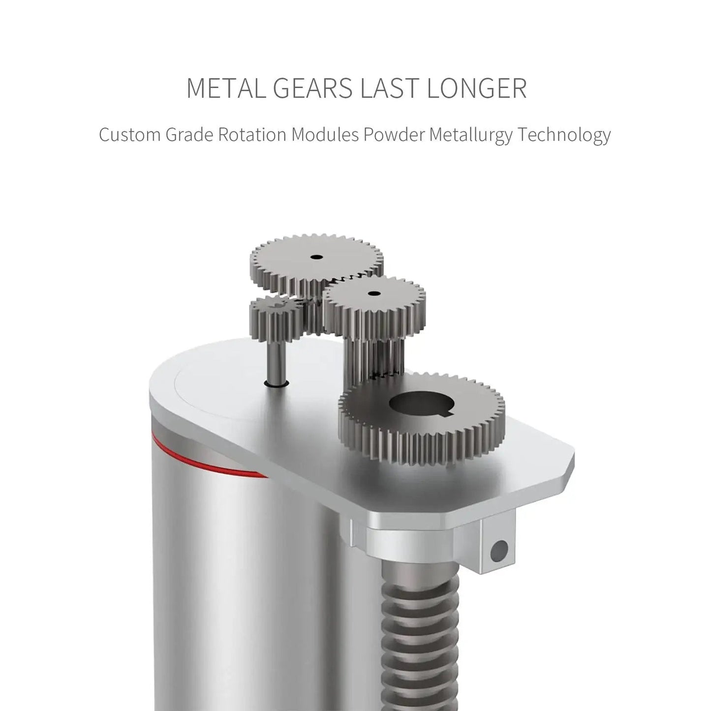 Close-up of metal gears in Electric Linear Actuator with 250mm Stroke and 9.84 Inches Travel, 220 Lbs Thrust, High Speed 0.47 In/s, 12V DC, Aluminum Alloy