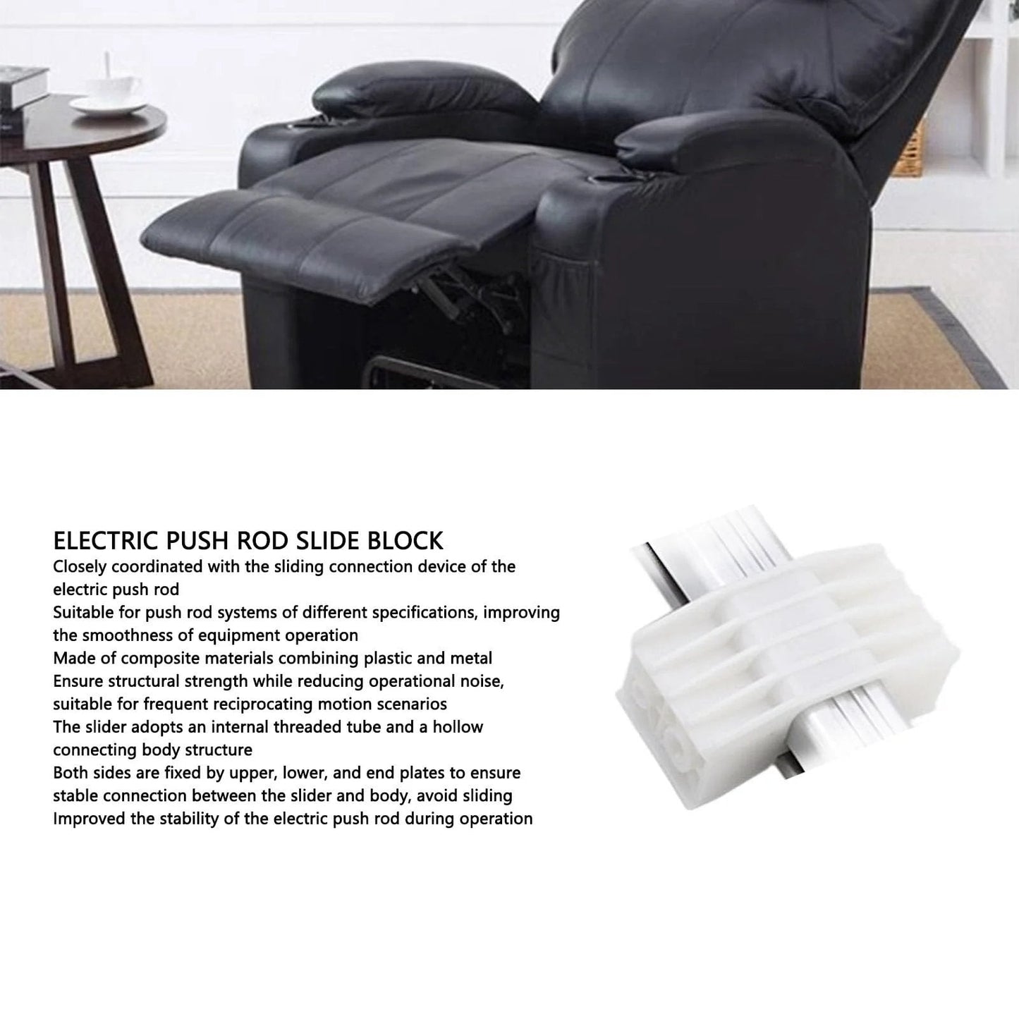 Electric Linear Actuator Slide Block For Power Recliners And Lift Chairs, close-up view of durable composite construction.