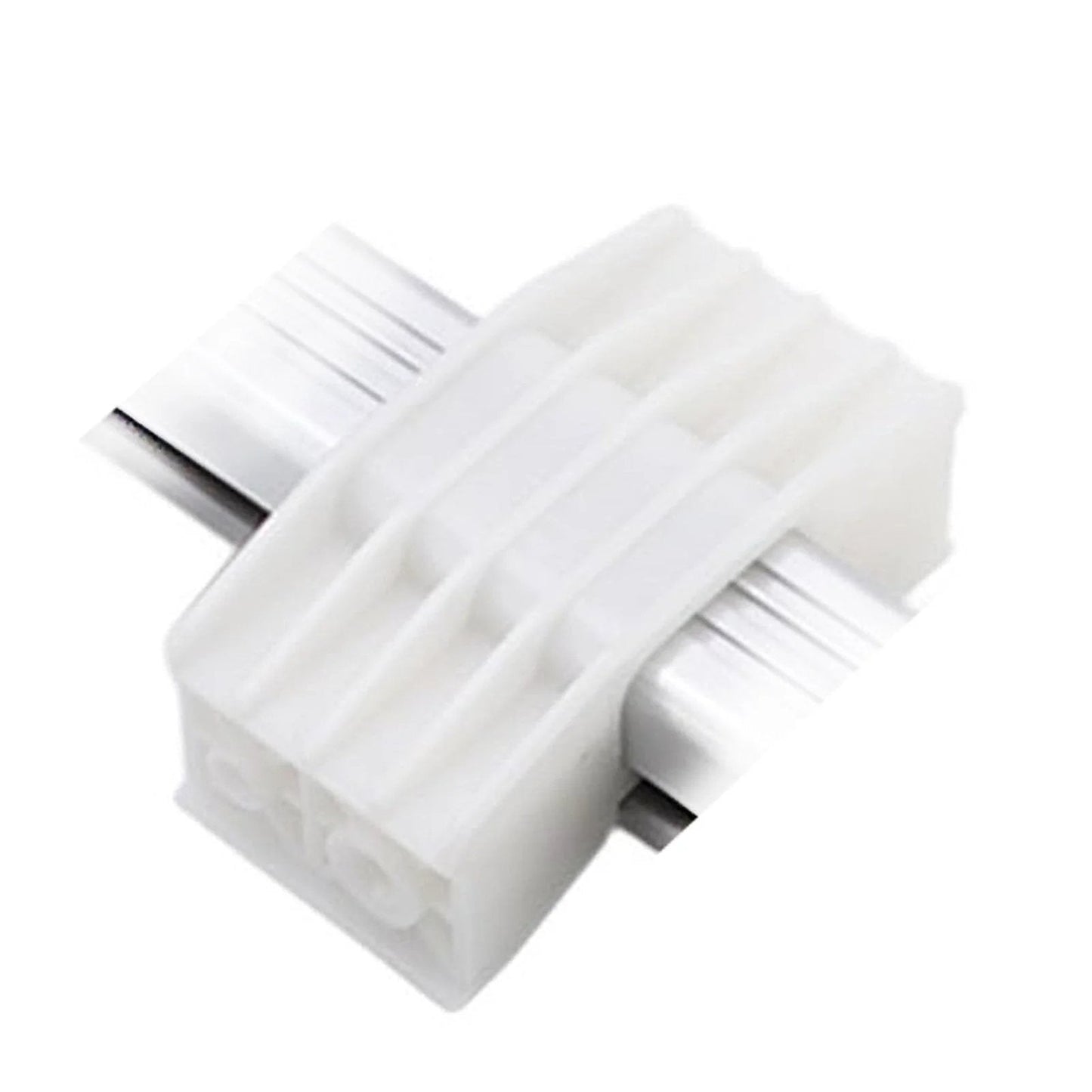 Electric Linear Actuator Slide Block For Power Recliners And Lift Chairs, durable push rod slider on linear rails, white plastic construction.