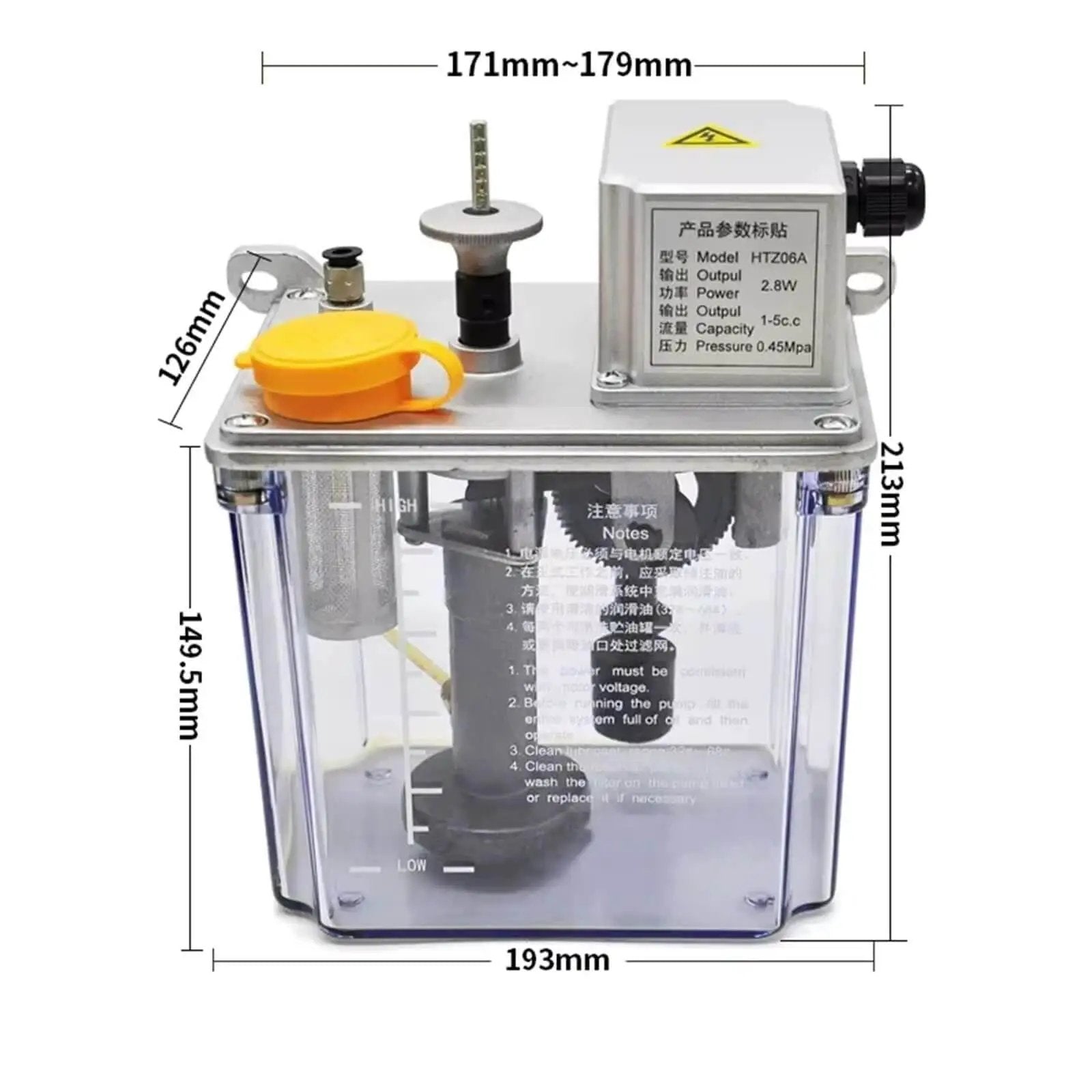 220V Electric Intermittent Lubrication Pump For CNC Machines, Fully Automatic Milling Tool Lubricator Oil Pump with measurements
