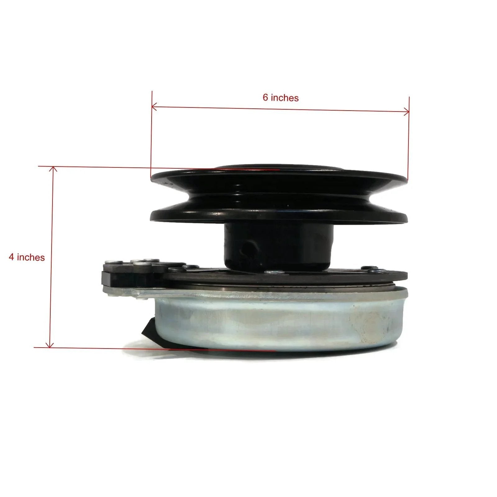 Side view of Electric PTO Clutch & Wire Harness for 2009 Cub Cadet LTX1050VT, 13VR91AP010, showing 6-inch pulley.