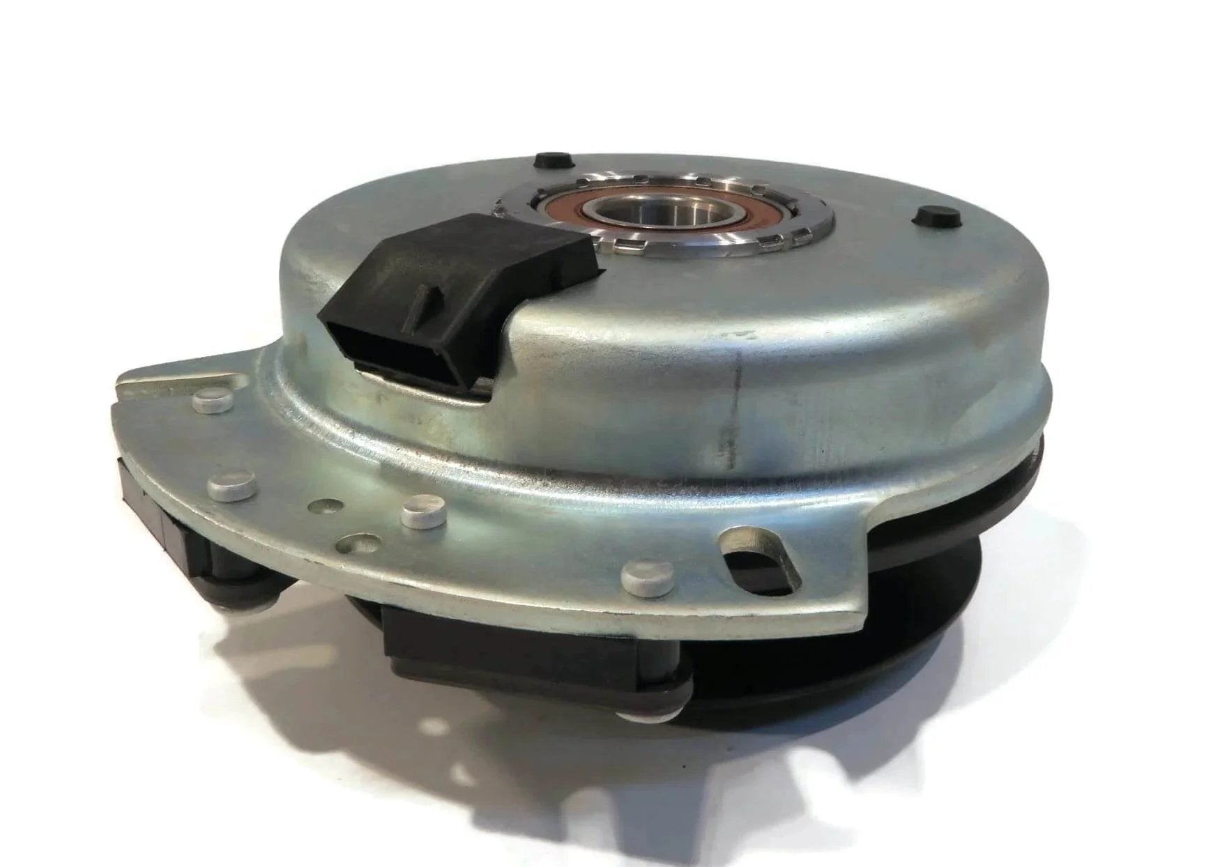 Electric PTO Clutch for 2006 Country Clipper Jazee SR100, SR105, SR200, SR300 front view showing metal casing and pulley