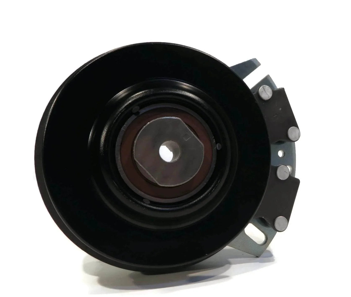 Front view of Electric PTO Clutch for 2006 Country Clipper Jazee SR100, SR105, SR200, SR300 showing black metal pulley assembly.
