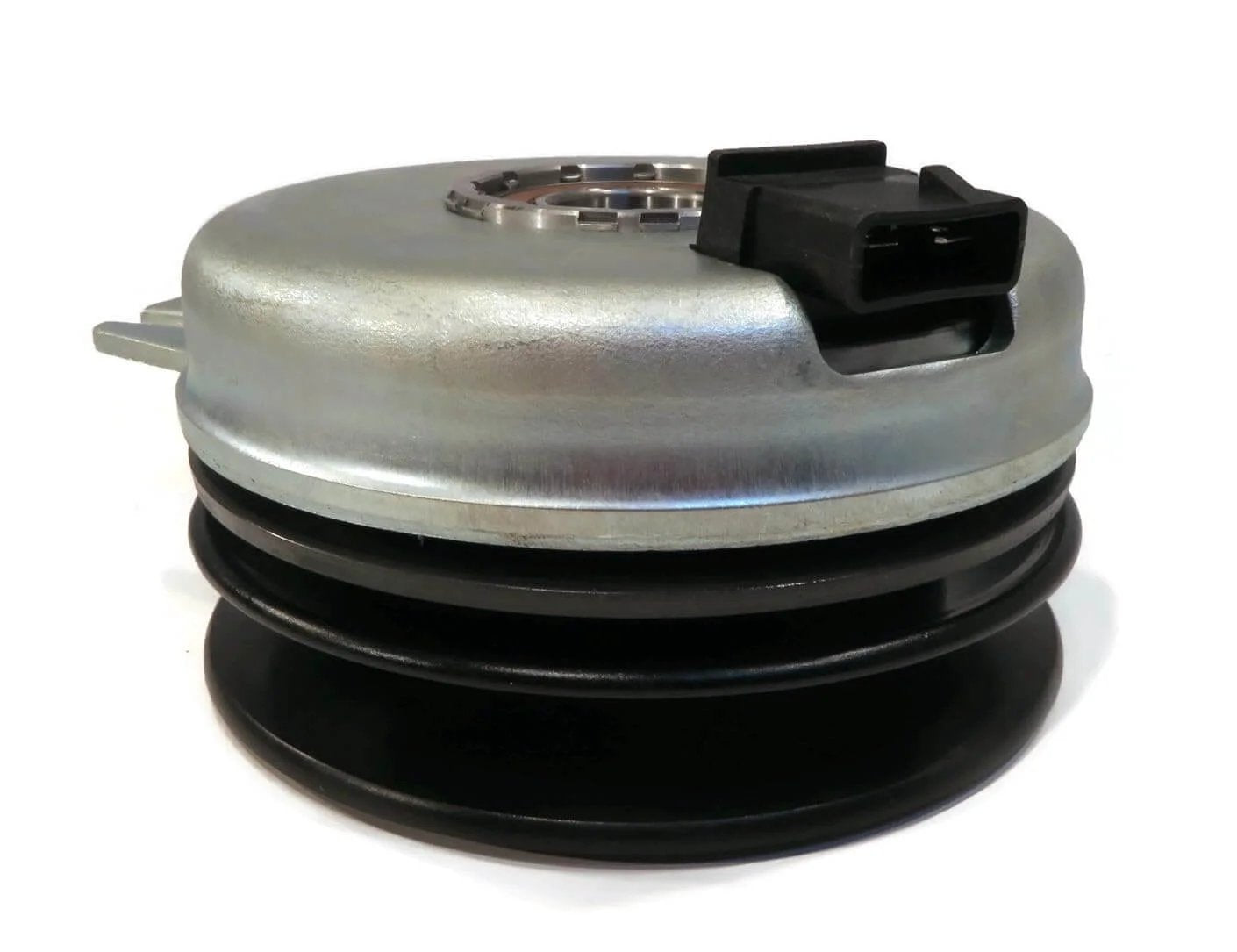 Side view of Electric PTO Clutch for Husqvarna 532145028, 532160889, 532167162, 539120756 with billet pulley and connector.
