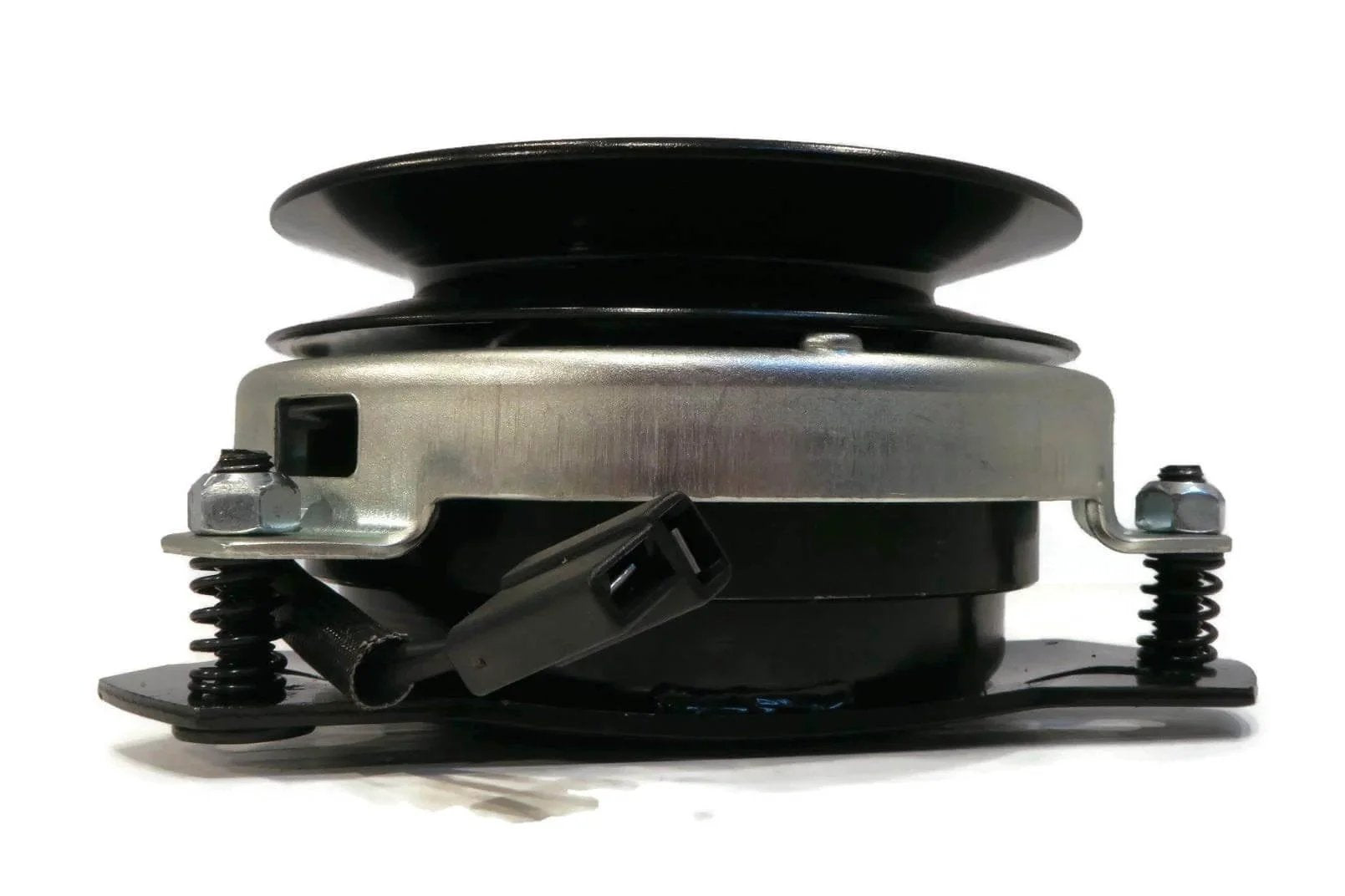 Side view of Electric PTO Clutch for Warner 5210-41, 521041, Luper 3S15004, King Cat 232201 with pulley and wire harness.