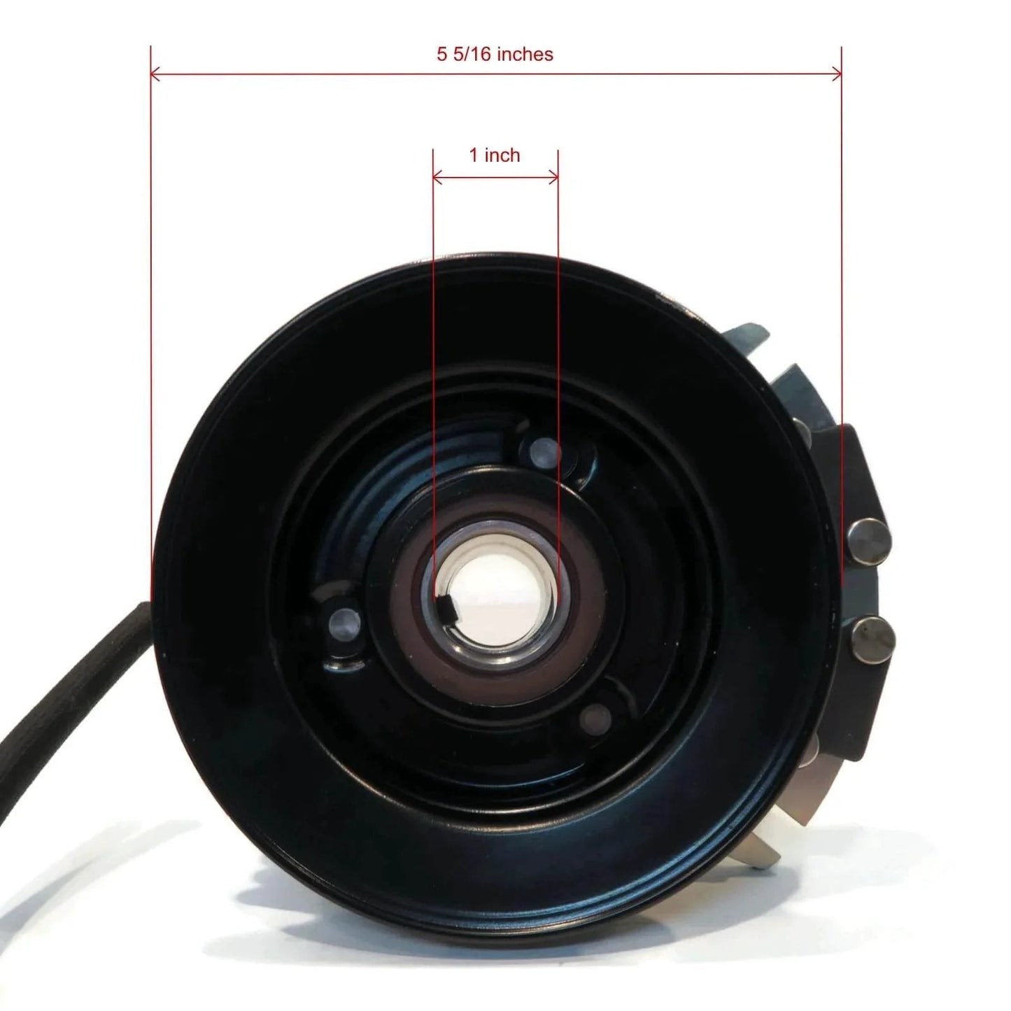 Front view of Electric PTO Clutch for Sears, Craftsman 03643100, 145028, 160889, 1686882 Mower showing 1-inch bore and 5 5/16-inch pulley.