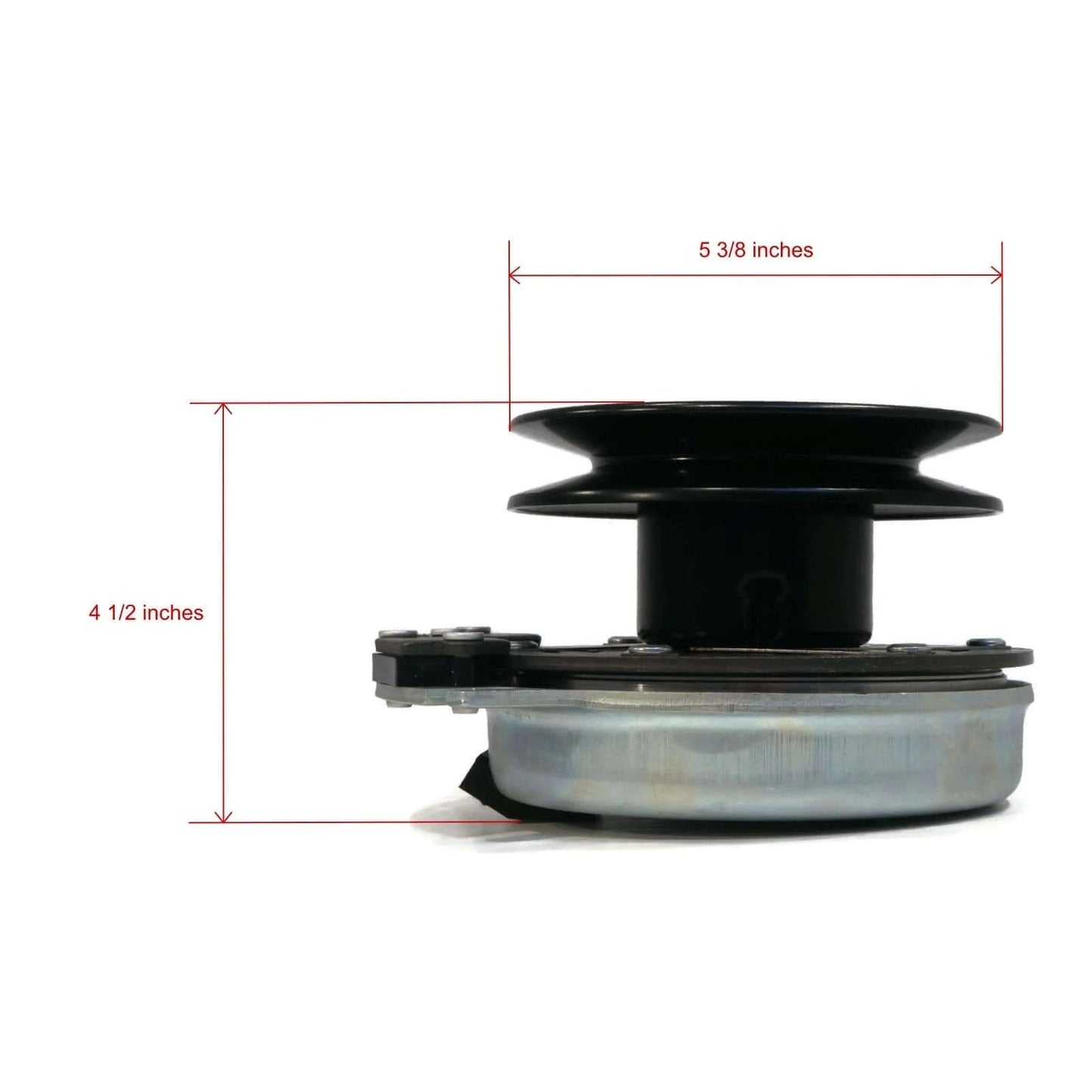 Side view of Electric PTO Clutch for Cub Cadet Series RZT42 B&S Intek, RZT42 Kohler 17AA5B4G showing measurements