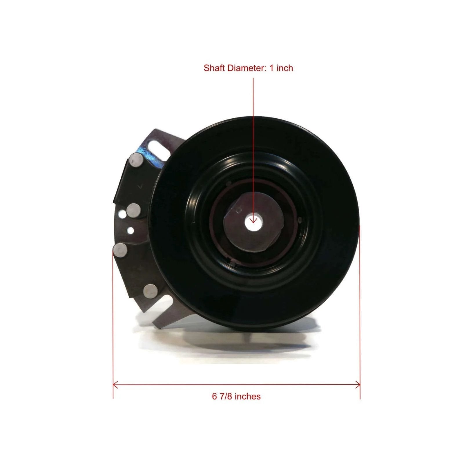 Front view of Electric PTO Clutch for Cub Cadet Series RZT42 B&S Intek, RZT42 Kohler 17AA5B4G facing pulley and shaft diameter