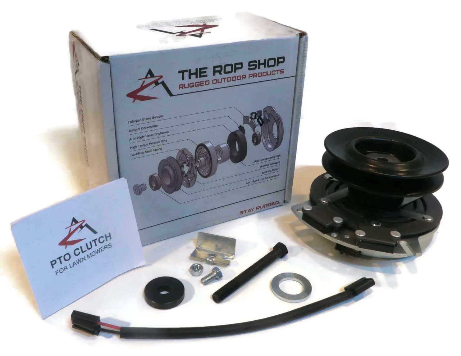 Electric PTO Clutch for Cub Cadet Series RZT42 B&S Intek, RZT42 Kohler 17AA5B4G with box and components view