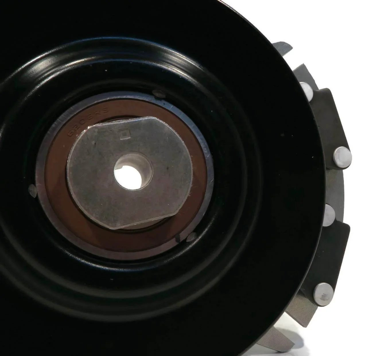 Close-up of Electric PTO Clutch for Exmark 103-0662, 27-30HP Kohler Lazer Z showing metal components and bore.