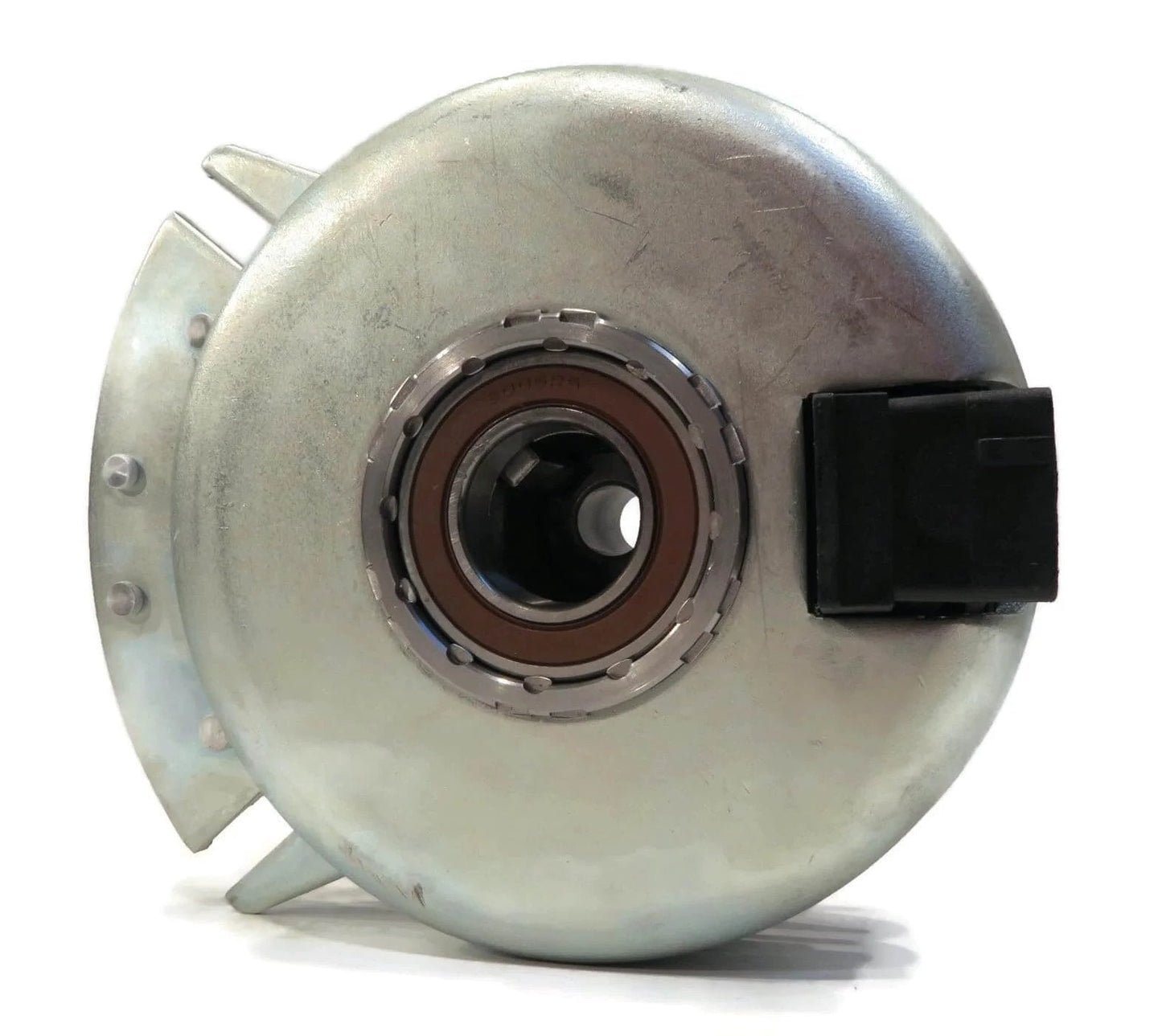 Front view of Electric PTO Clutch for Husqvarna 532145028, 532160889, 532167162, 539120756 with metal casing and connector