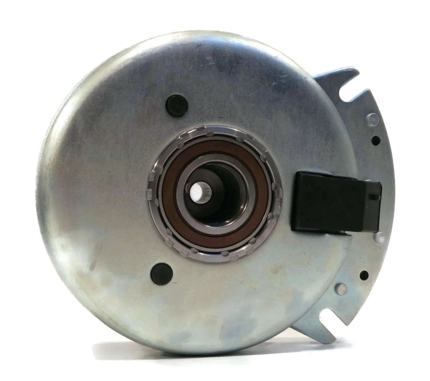 Electric PTO Clutch for Hustler 601311 fits Series ATZ, Z4, Super Z, w/XR-7 Deck front view showing metal housing and wiring harness